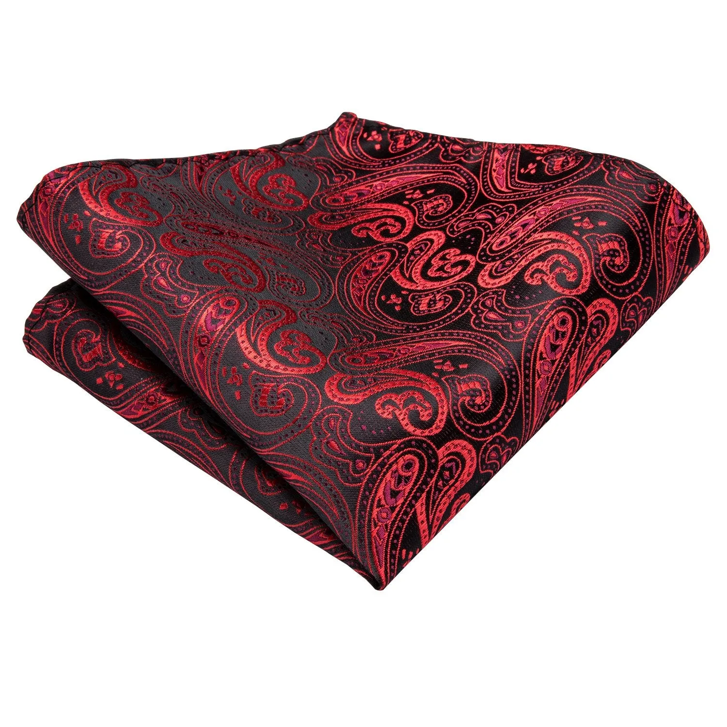 Dark Red Paisley Silk Ascot Tie Pocket Square Cufflinks Set