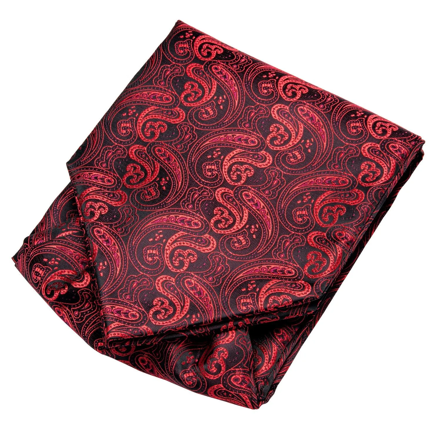 Dark Red Paisley Silk Ascot Tie Pocket Square Cufflinks Set
