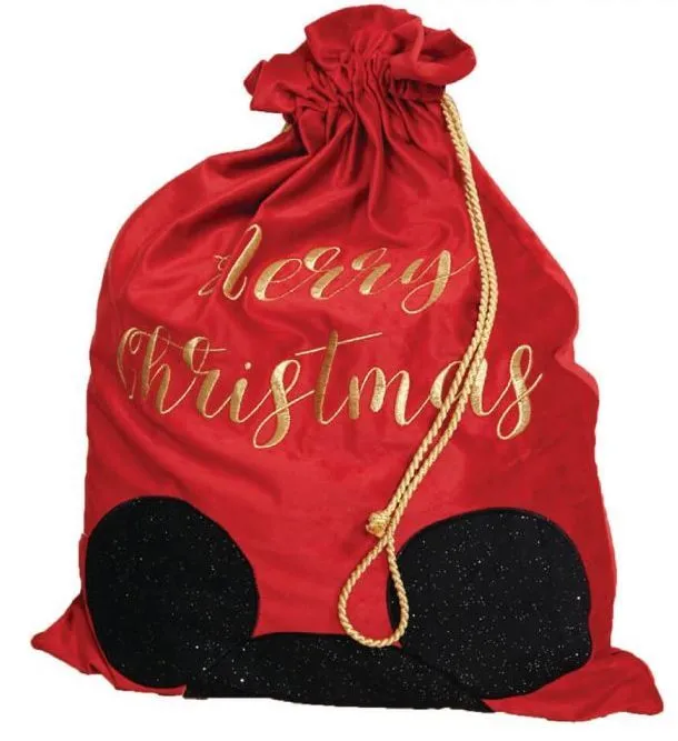 DISNEY RED VELVET SACK MERRY CHRISTMAS MICKEY MOUSE