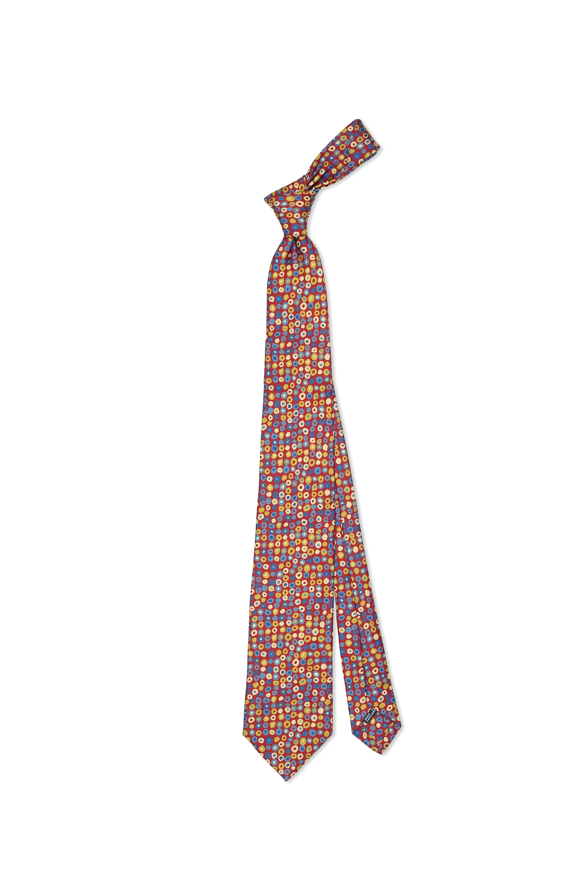 Drake's Red with Yellow/Blue Print Foulard Silk Tie