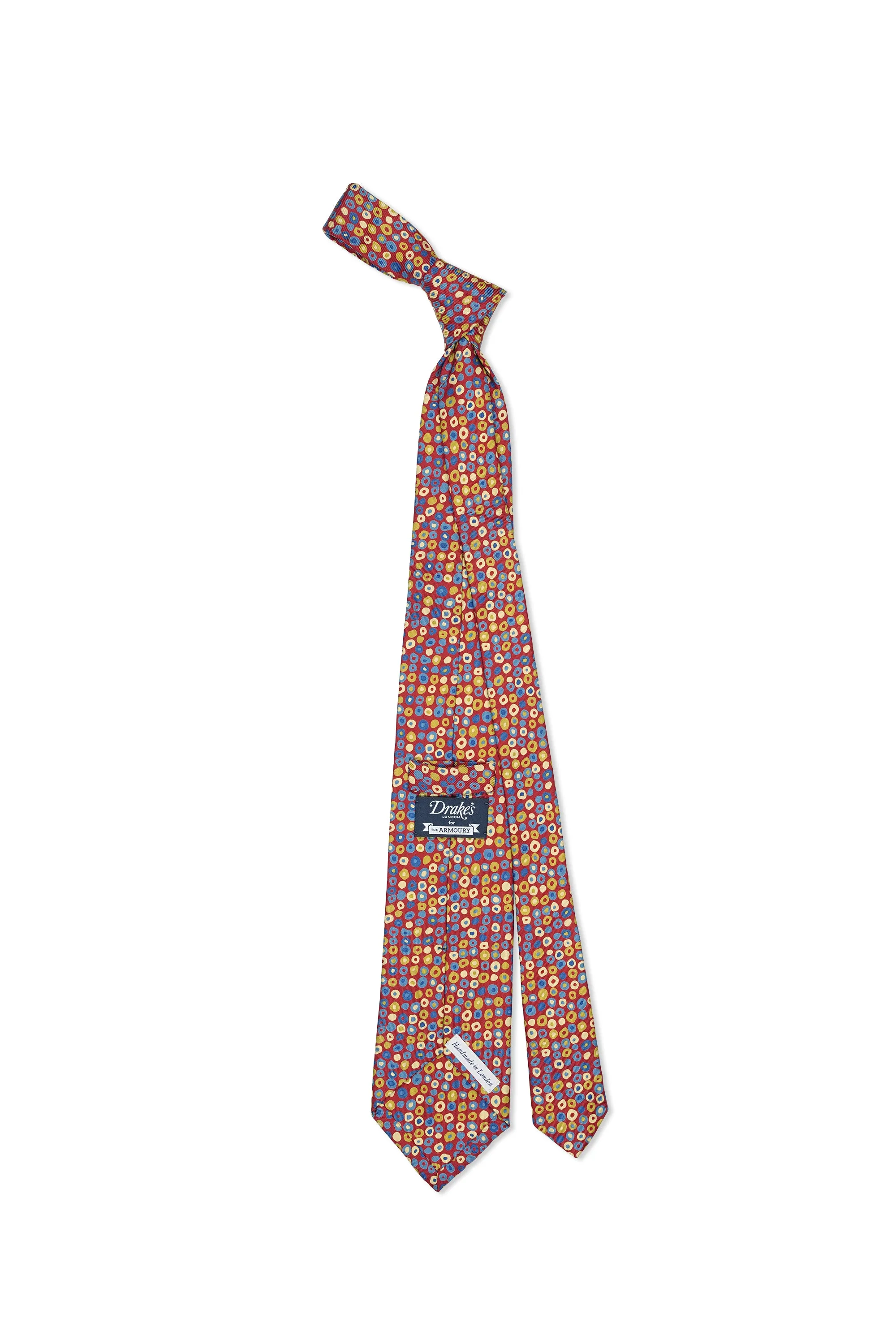 Drake's Red with Yellow/Blue Print Foulard Silk Tie
