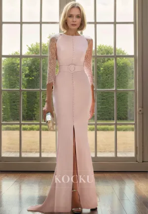 Elegant & Luxurious Long sleeves Appliques Trumpet/Mermaid Mother of the Bride Dress With Belt