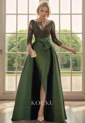 Elegant & Luxurious Long sleeves V-Neck Appliques Backless Mother of the Bride Dress
