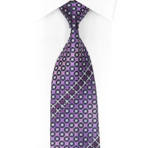 Geometric Circles On Purple Rhinestone Silk Necktie