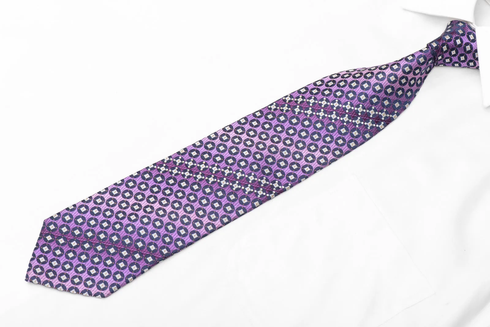Geometric Circles On Purple Rhinestone Silk Necktie