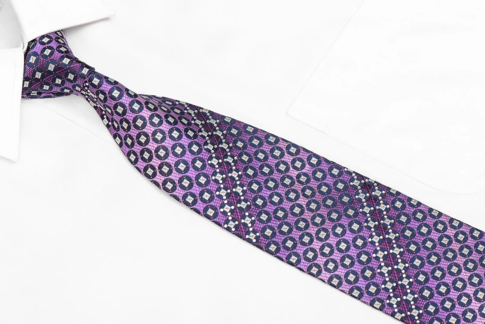 Geometric Circles On Purple Rhinestone Silk Necktie