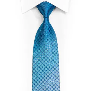 Geometric Dots On Blue Rhinestone Silk Necktie With Silver Sparkles