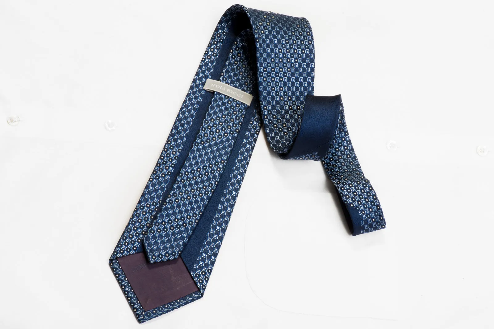 Geometric On Blue Rhinestone Silk Necktie Nina Ricci