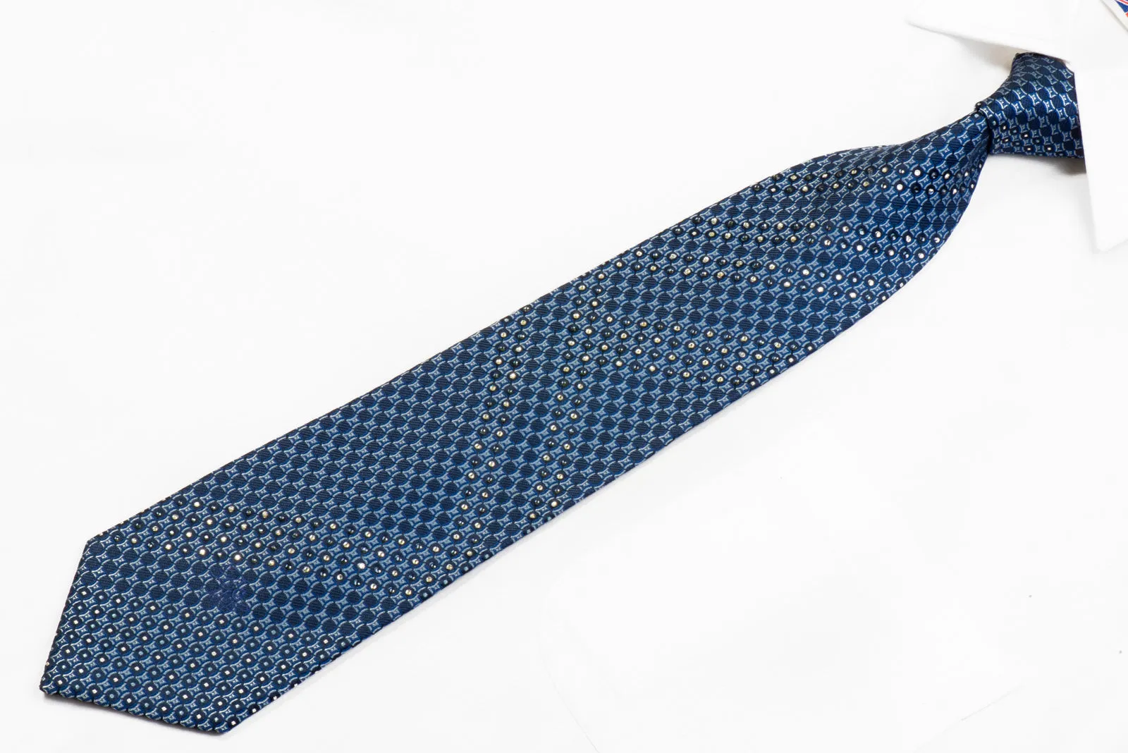 Geometric On Blue Rhinestone Silk Necktie Nina Ricci