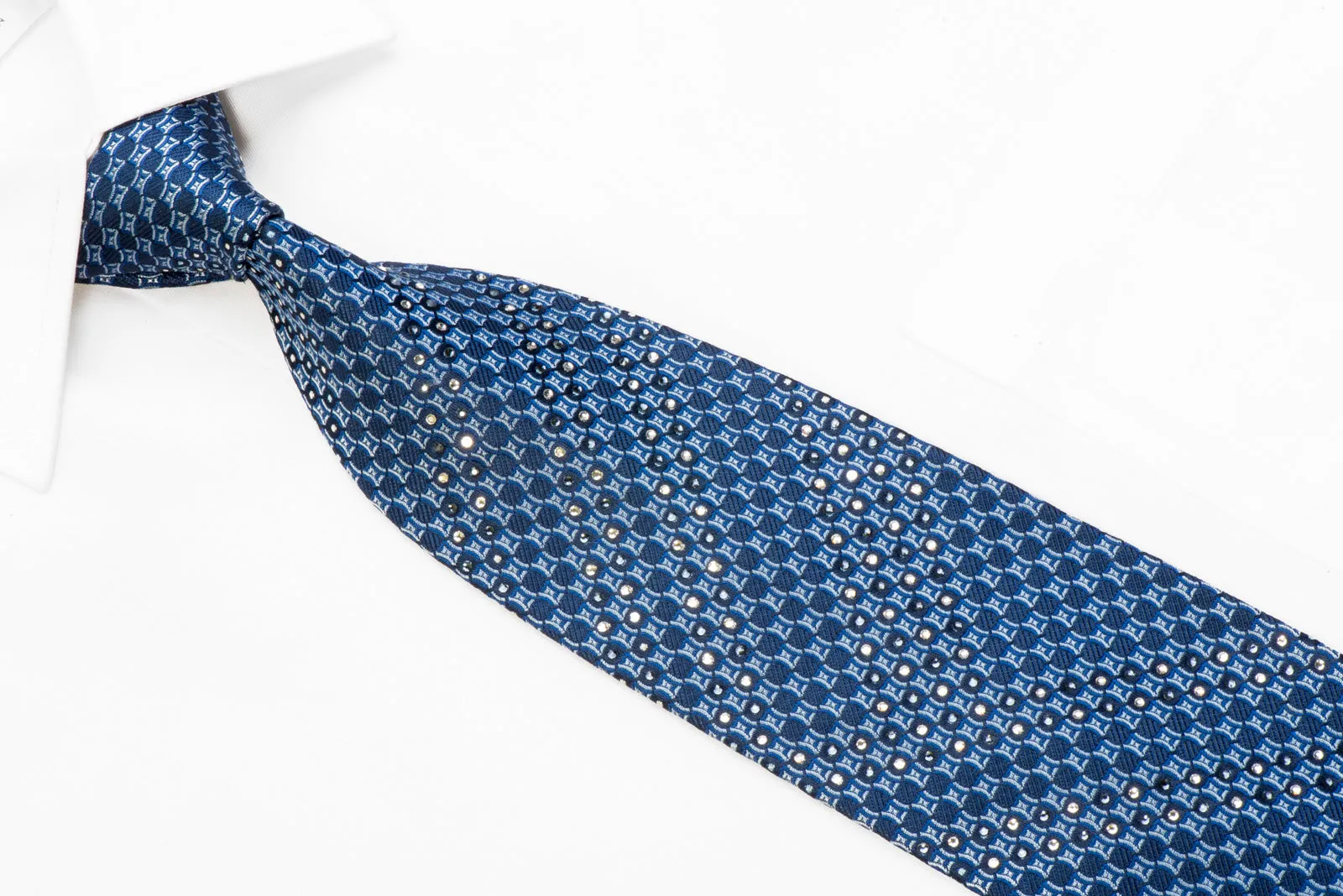Geometric On Blue Rhinestone Silk Necktie Nina Ricci