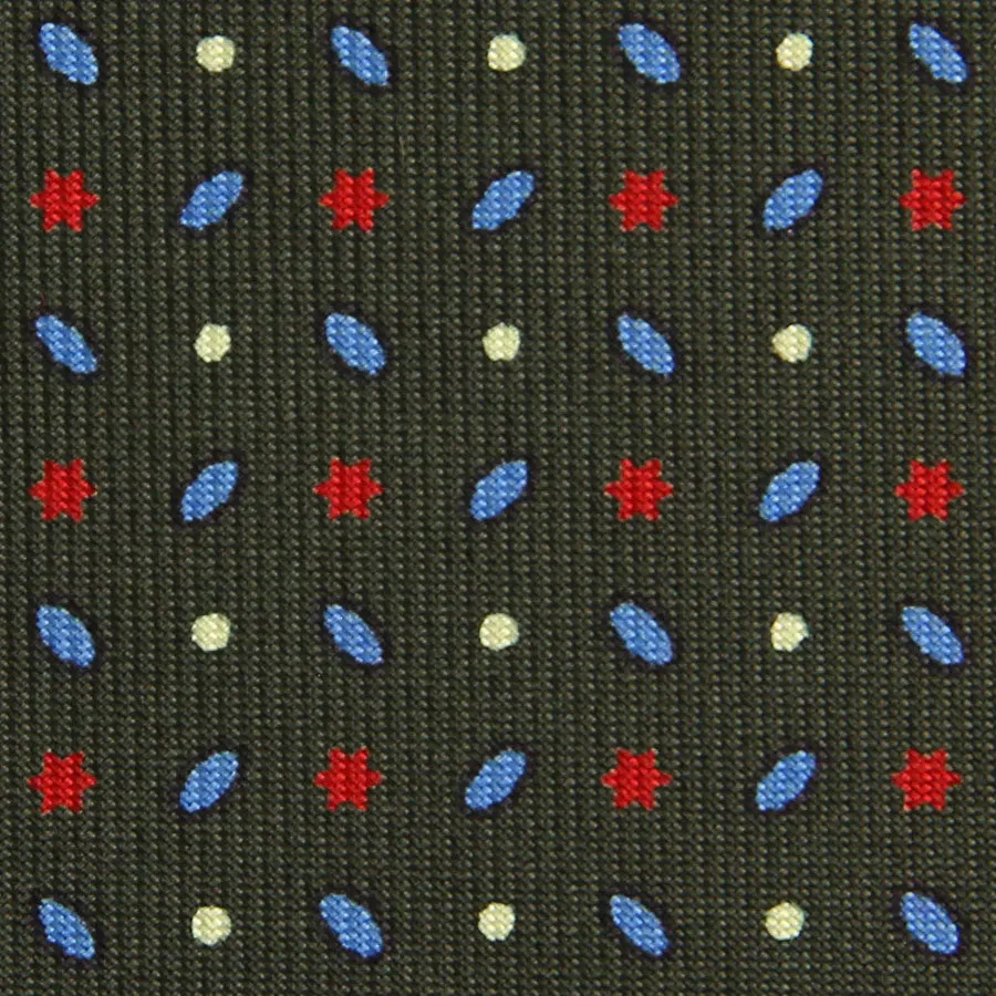 Geometrical Printed Silk Bespoke Tie - Dark Olive