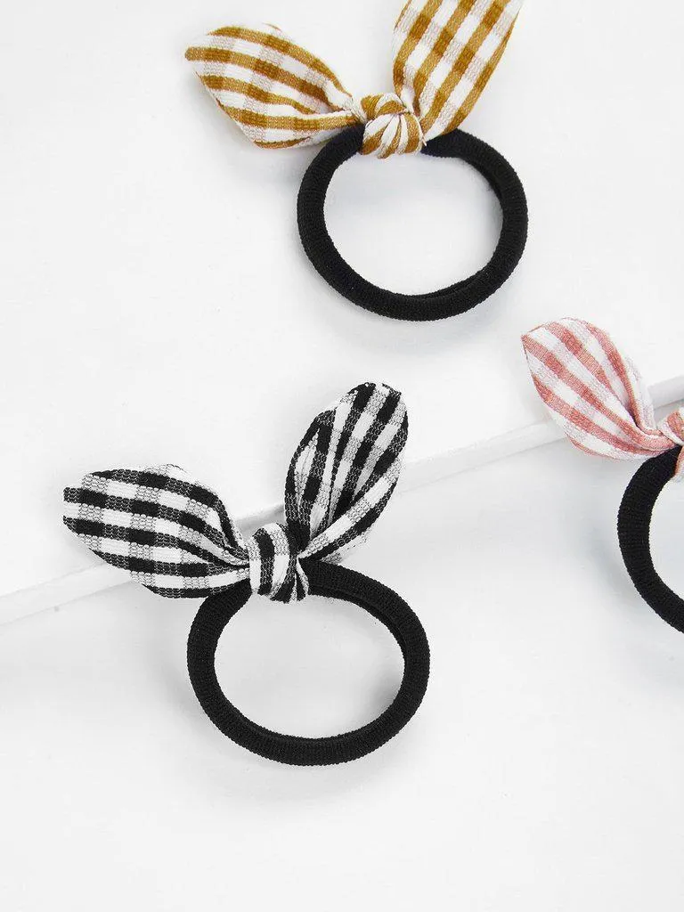 Gingham Knot Hair Tie 3pcs
