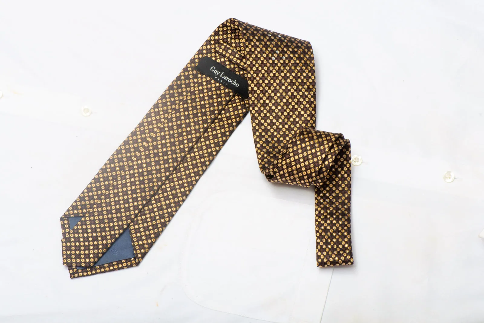 Gold Geometric Dota On Black Rhinestone Silk Tie With Silver Sparkles