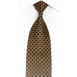 Gold Geometric Dota On Black Rhinestone Silk Tie With Silver Sparkles
