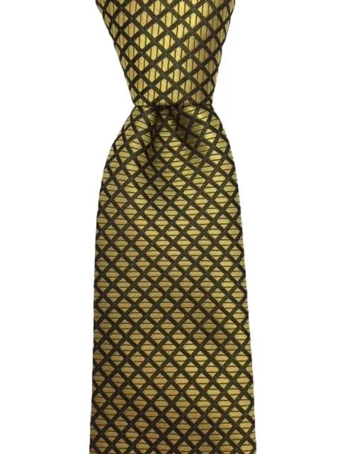 Gold Men's Tie, Pocket Square and Cufflinks with Black Diamond Design