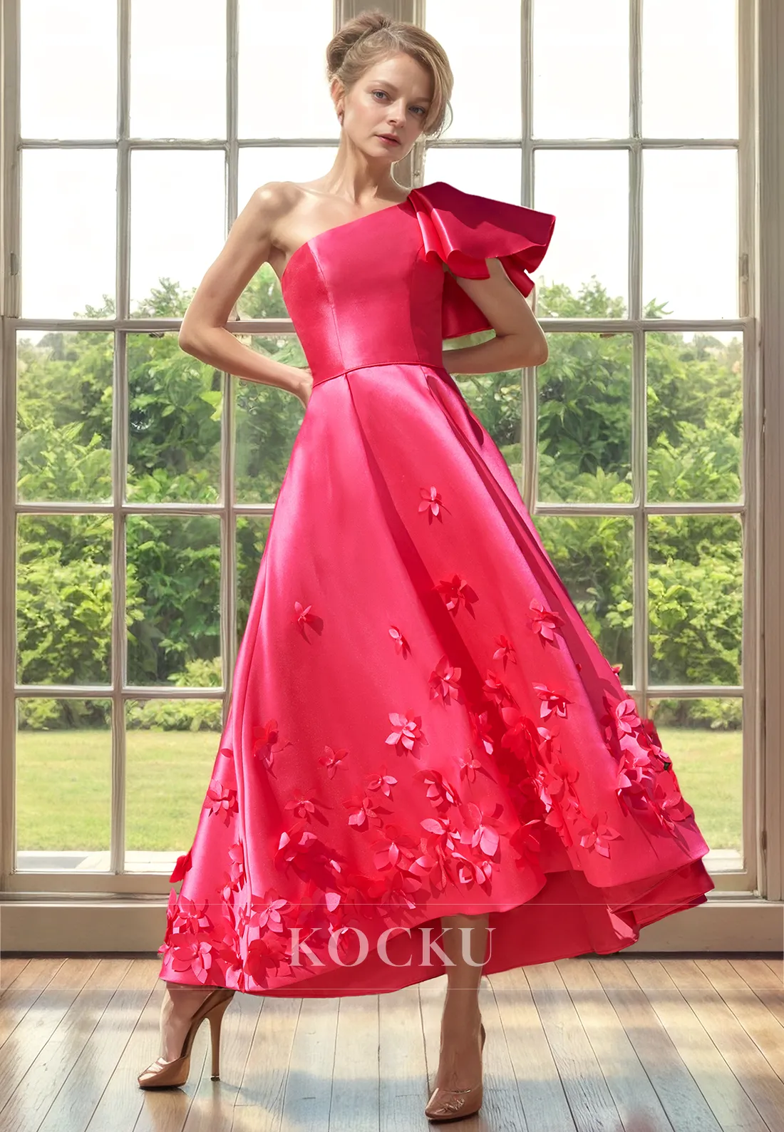 Gorgeous & Charming One Shoulder Flower A-Line Cocktail Mother of the Bride Dress