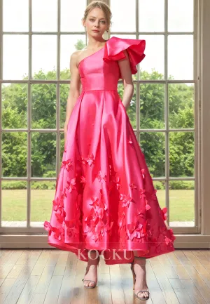 Gorgeous & Charming One Shoulder Flower A-Line Cocktail Mother of the Bride Dress