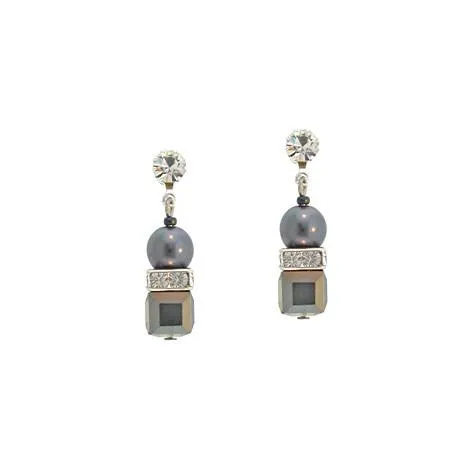 Gray Crystal Cube Earrings