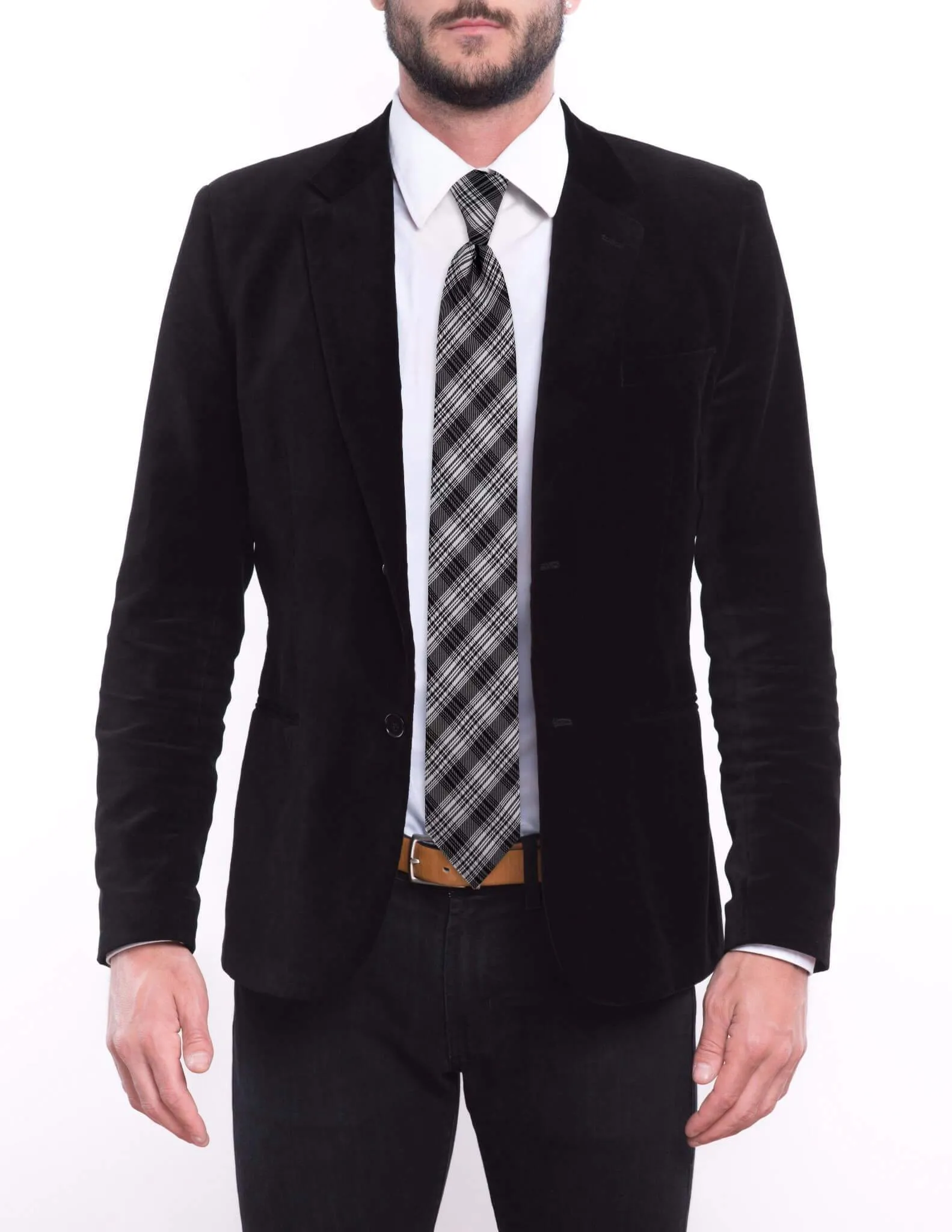 Gray Plaid with Tan Tie