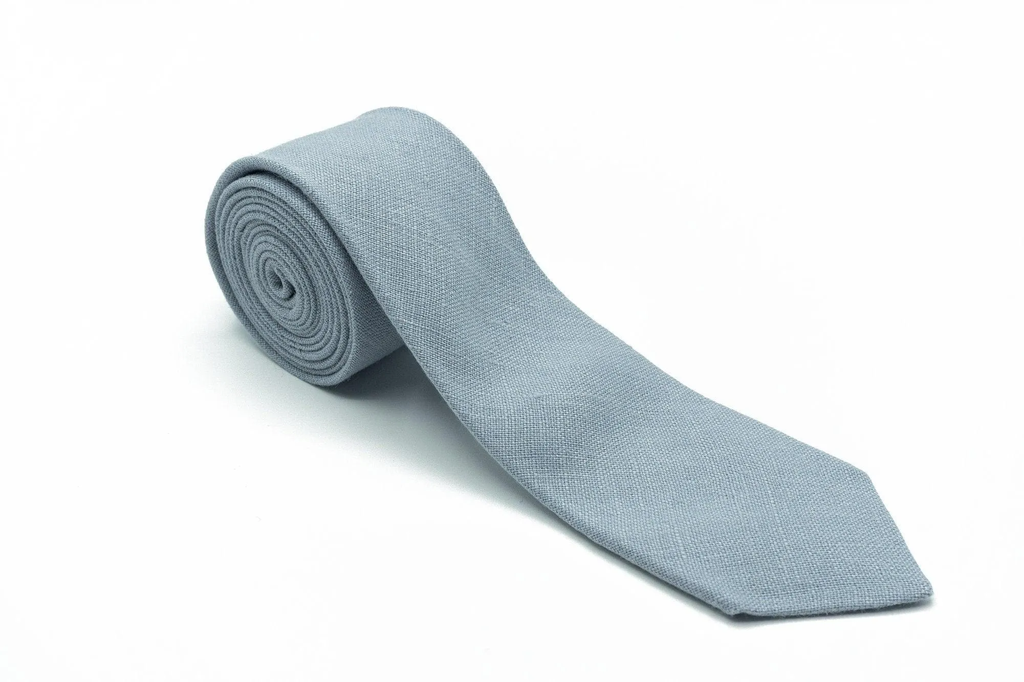 Groomsmen Solid Linen Tie in Dusty Blue
