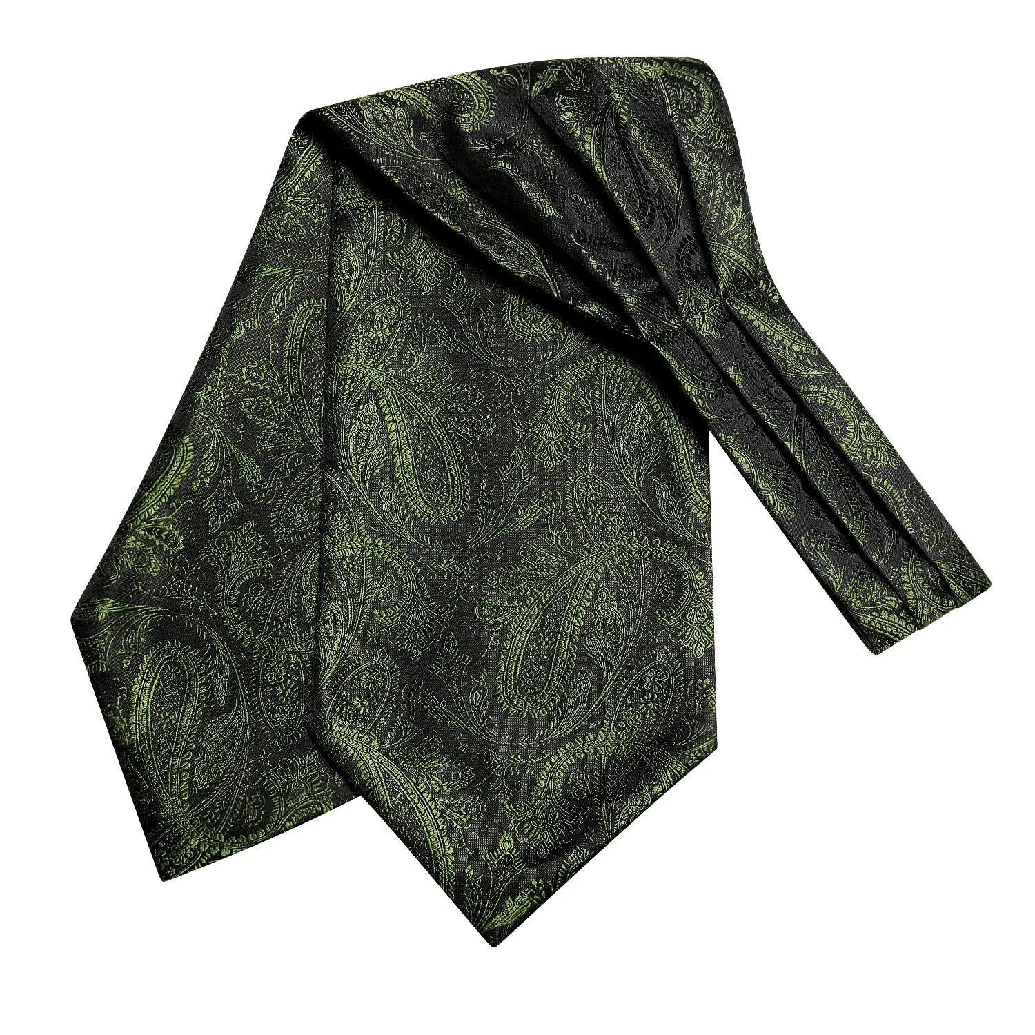Hi-Tie Olive Green Ties Paisley Ascot Tie Pocket Square Cufflinks Set