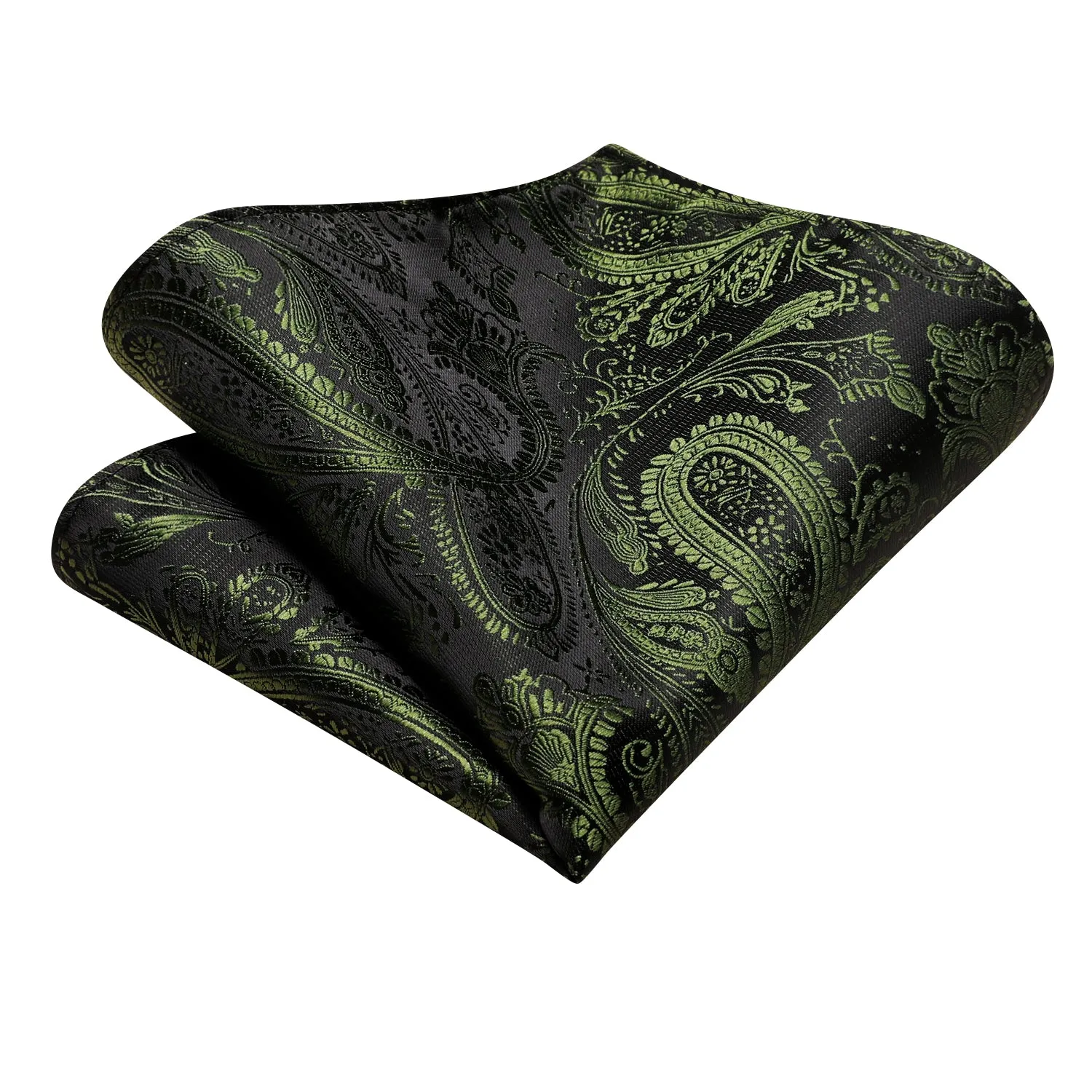 Hi-Tie Olive Green Ties Paisley Ascot Tie Pocket Square Cufflinks Set