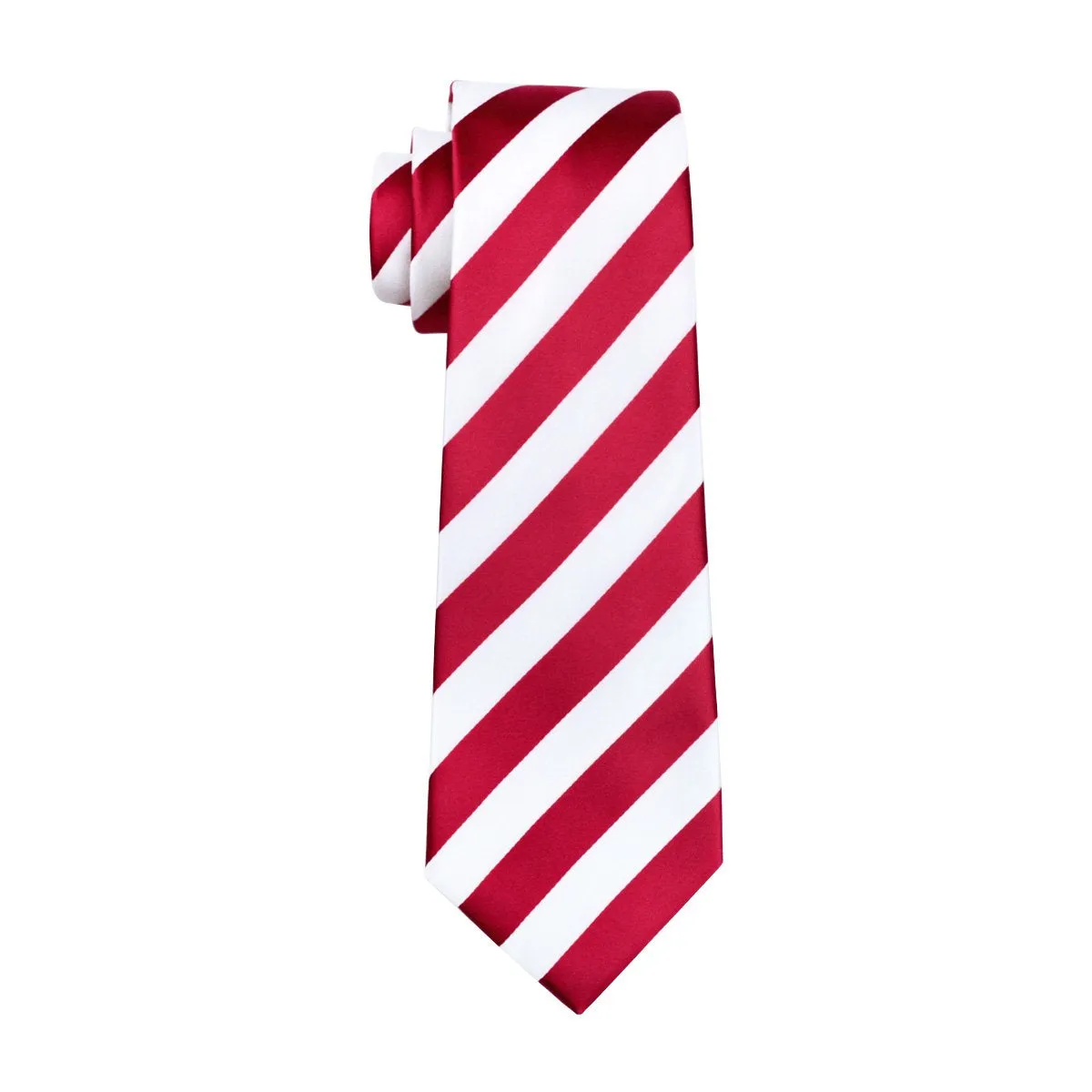 Hi-Tie Red White Striped Tie Pocket Square Cufflinks Set Gift Box Set