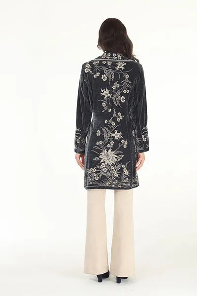 Icy Blue Velevet Embroidered Coat