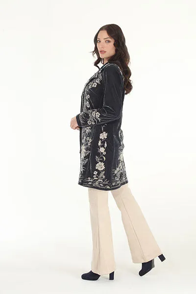 Icy Blue Velevet Embroidered Coat