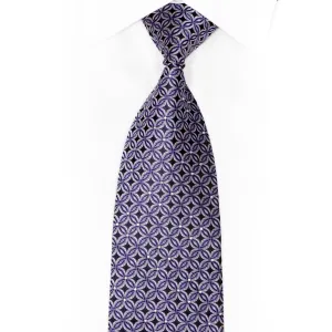 Interlocking Geometric Circles On Navy Blue Rhinestone Silk Necktie