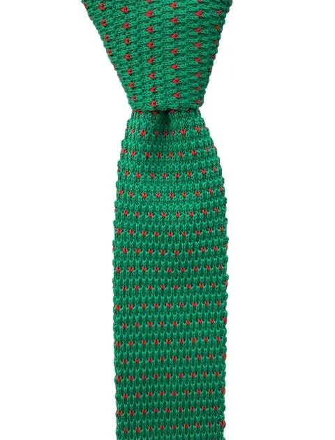 Kelly Green Knitted Tie with Red V Pattern