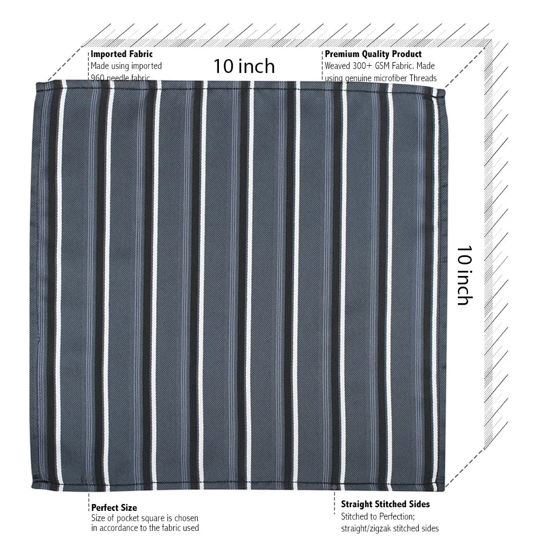 Kovove Graceful Black Striped Pocket Square For Men