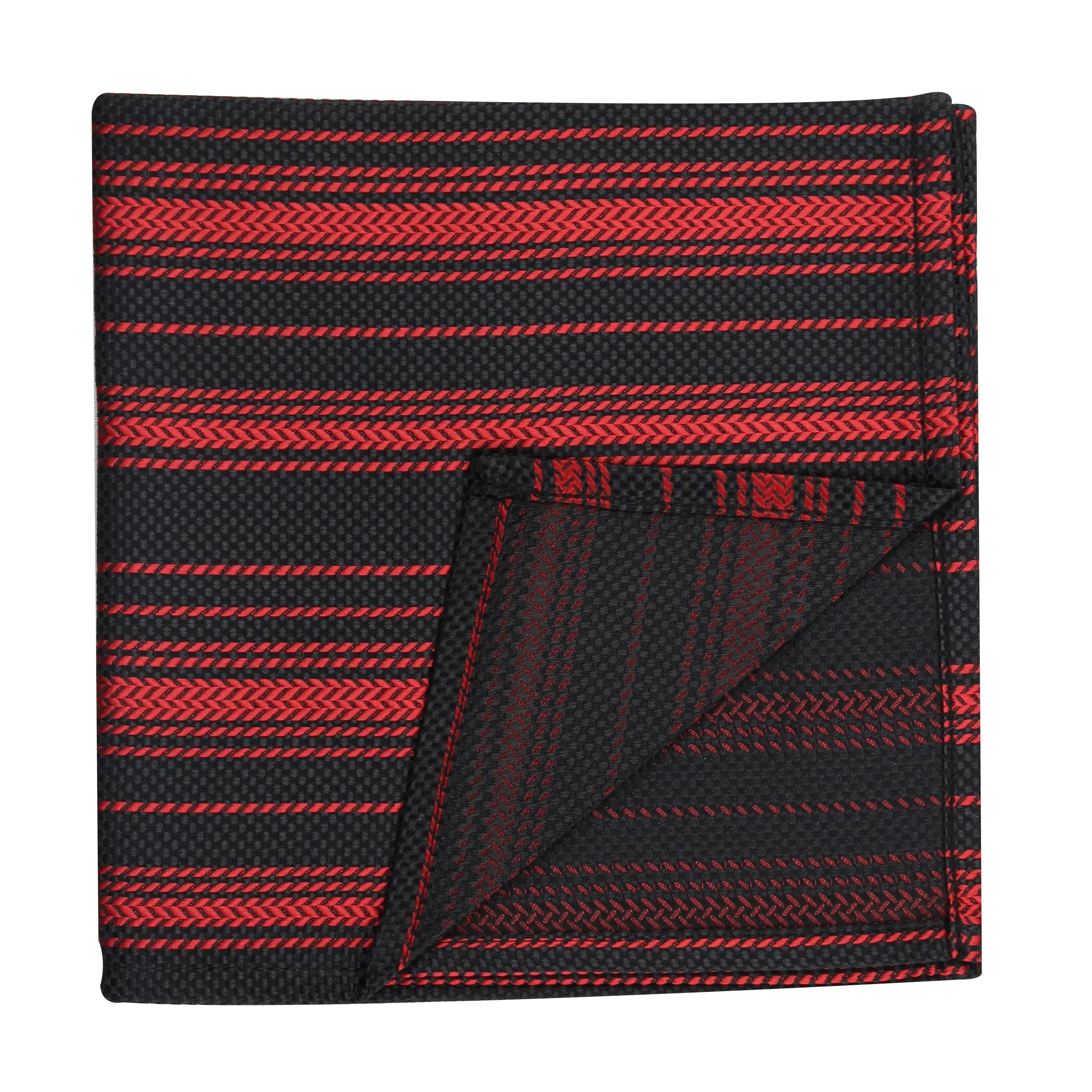 Kovove Royal Black & Red Striped Pocket Square For Men