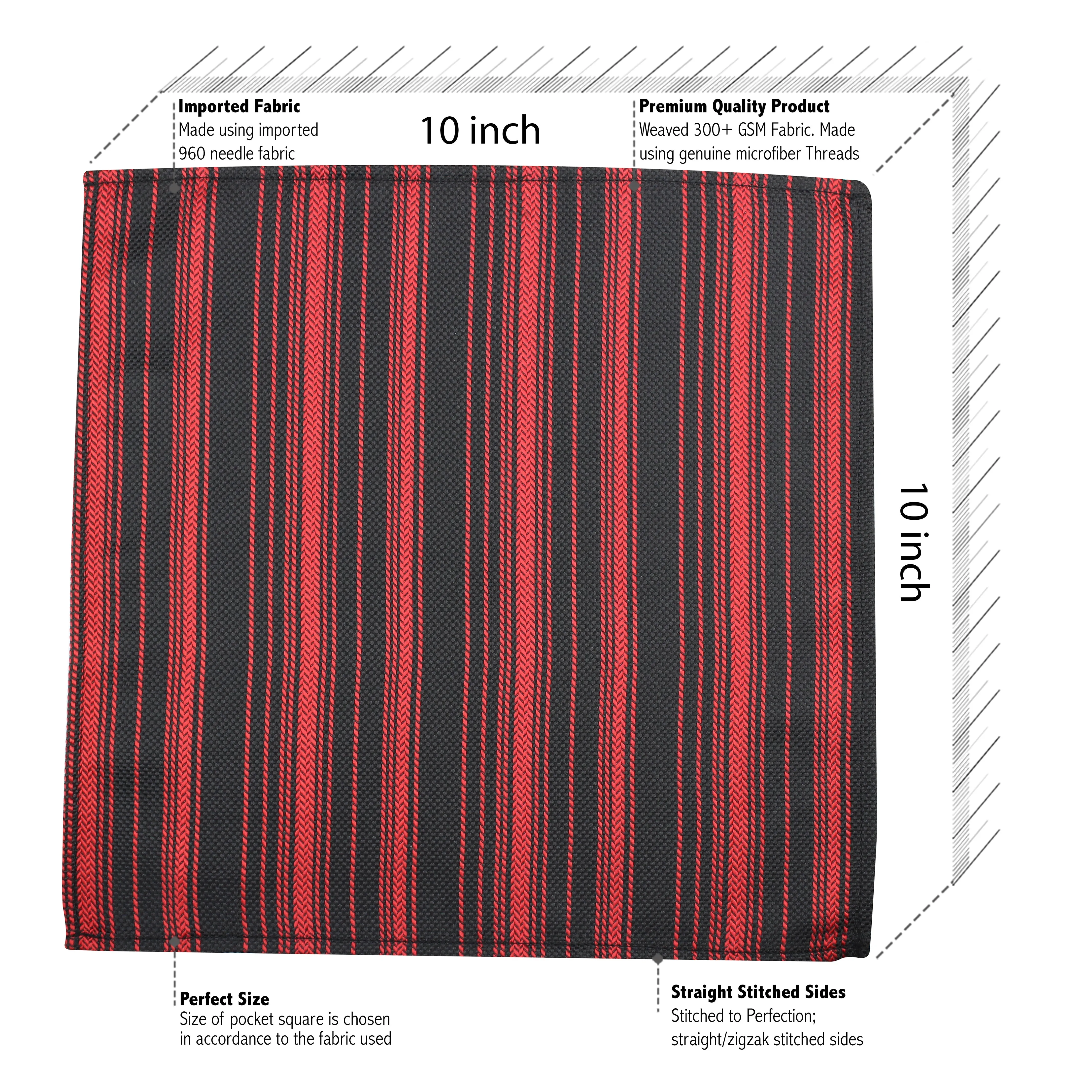Kovove Royal Black & Red Striped Pocket Square For Men