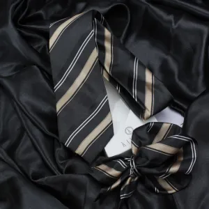 Kovove Smoothing Black Striped Necktie and Pocket Square Gift Box