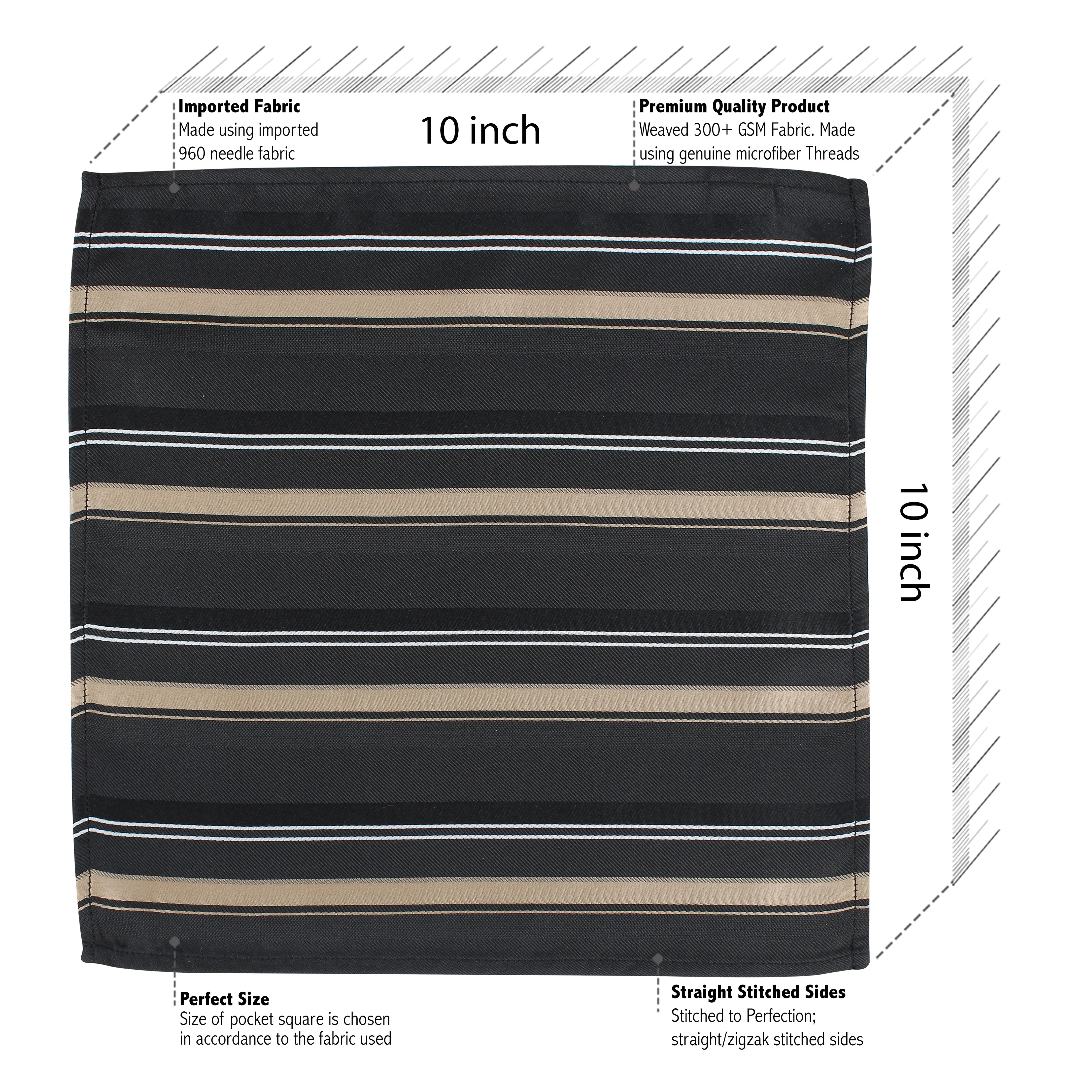 Kovove Smoothing Black Striped Necktie and Pocket Square Gift Box