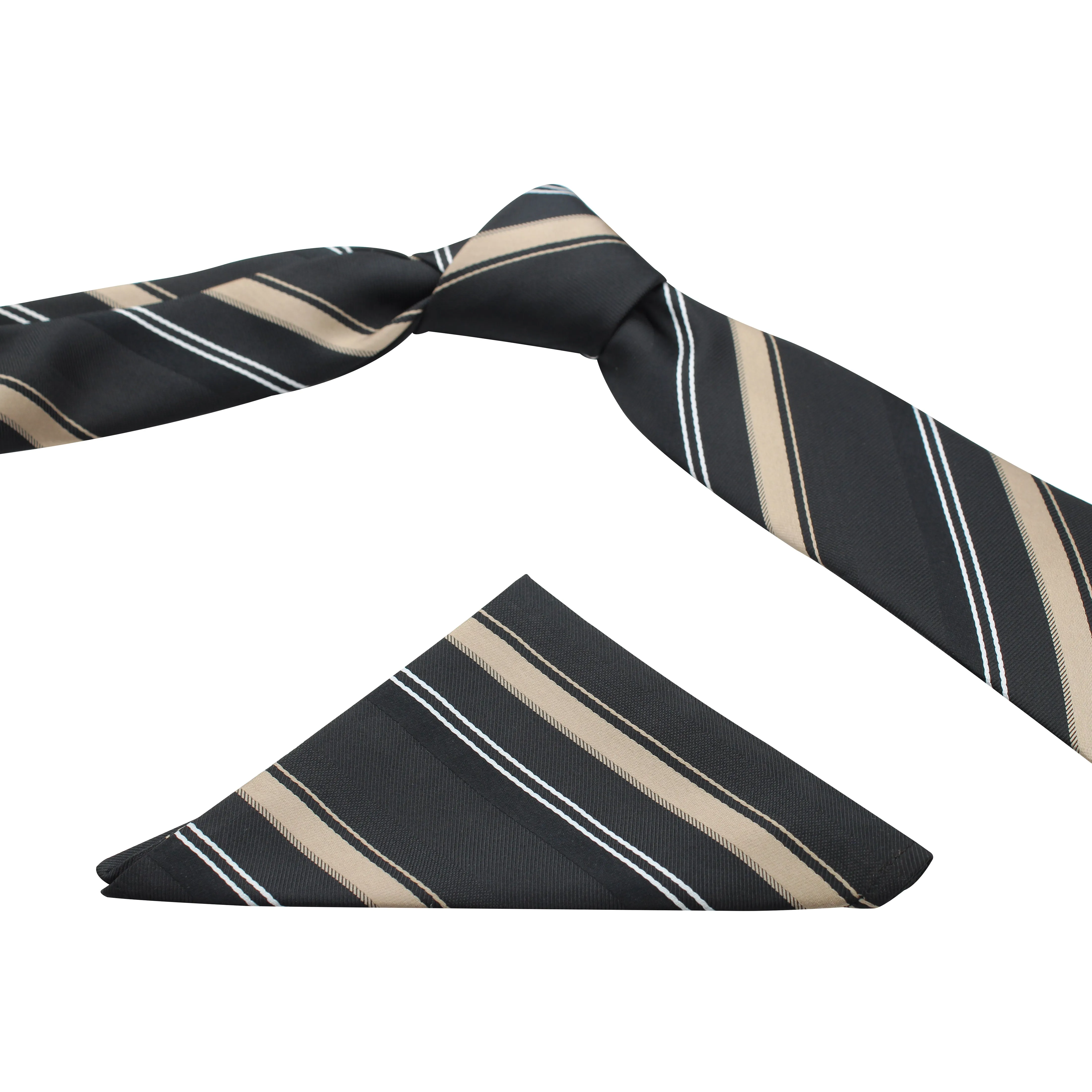 Kovove Smoothing Black Striped Necktie and Pocket Square Gift Box