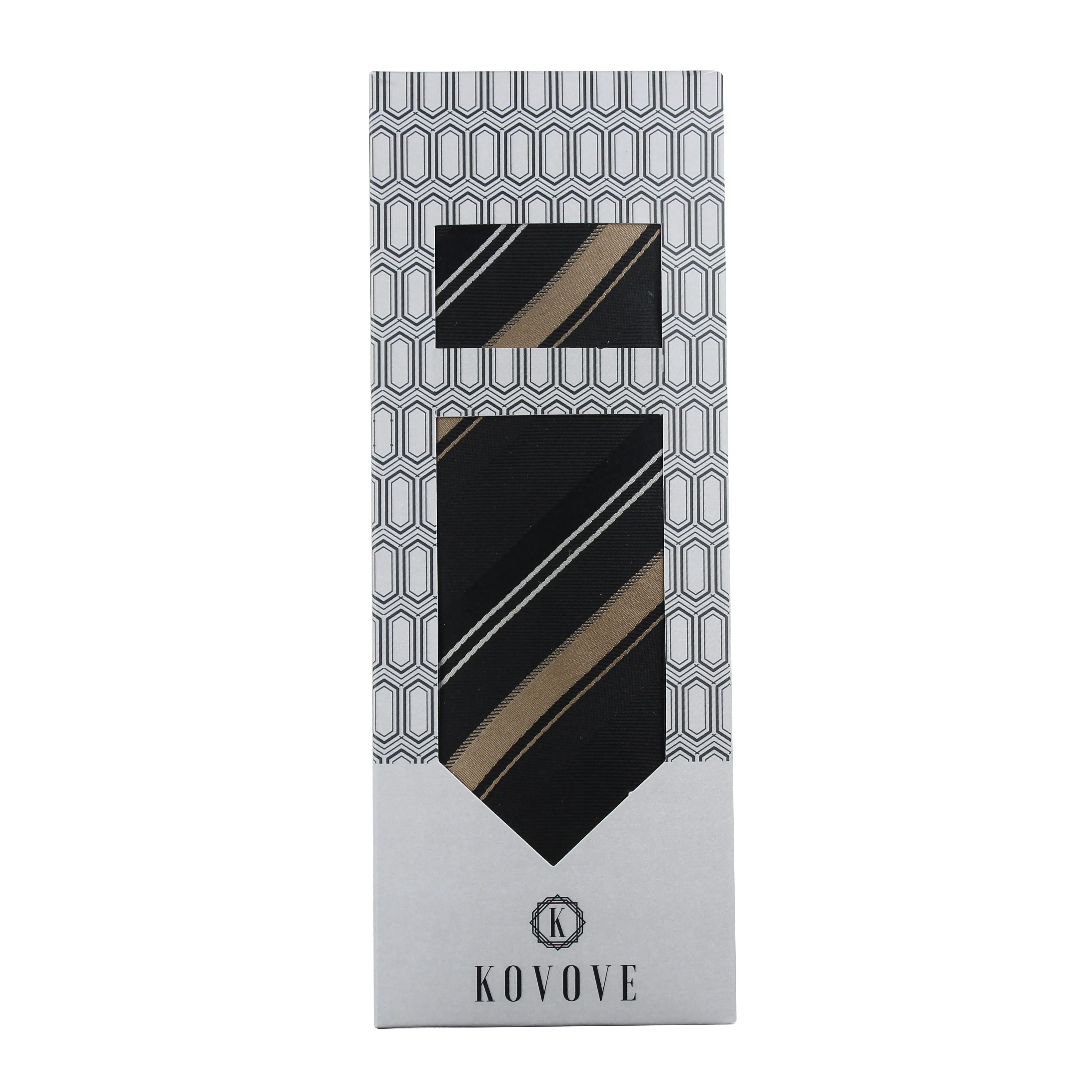 Kovove Smoothing Black Striped Necktie and Pocket Square Gift Box