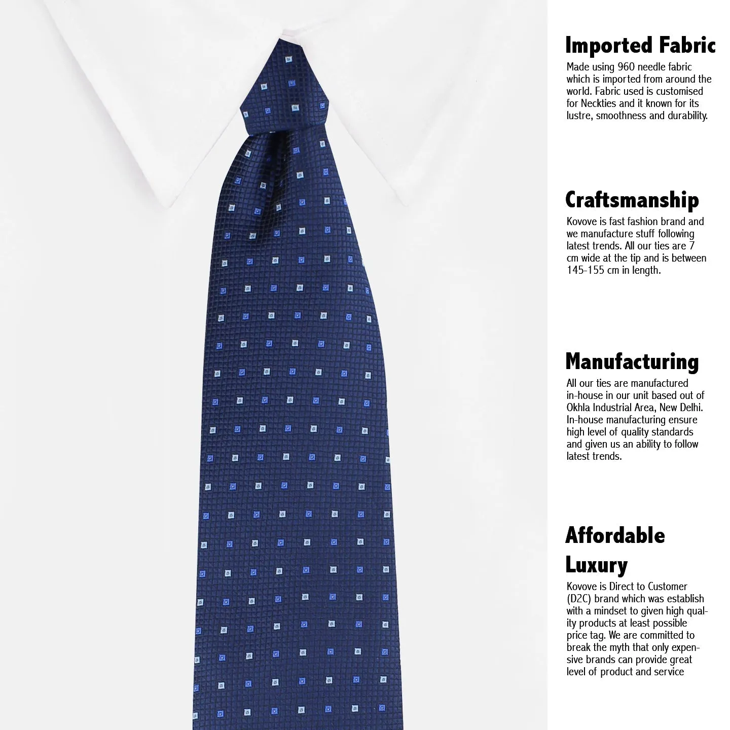 Kovove The Blue Treat Checkered Necktie and Pocket Square Gift Box
