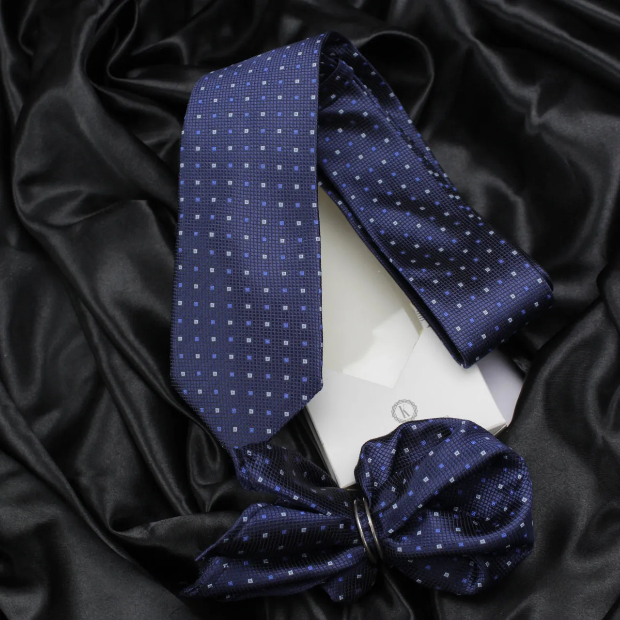 Kovove The Blue Treat Checkered Necktie and Pocket Square Gift Box