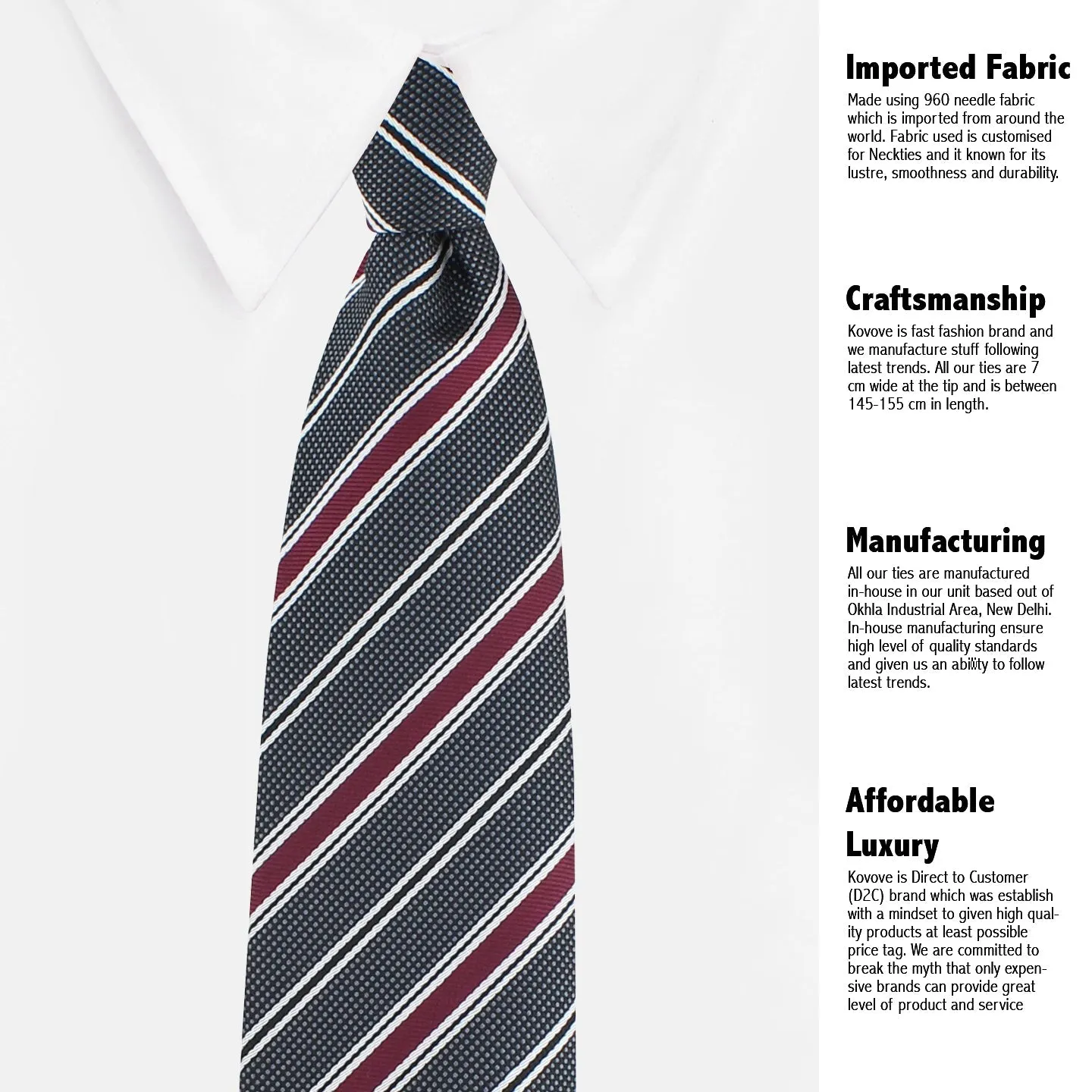 Kovove The Divine Striped Grey Necktie and Pocket Square Gift Box