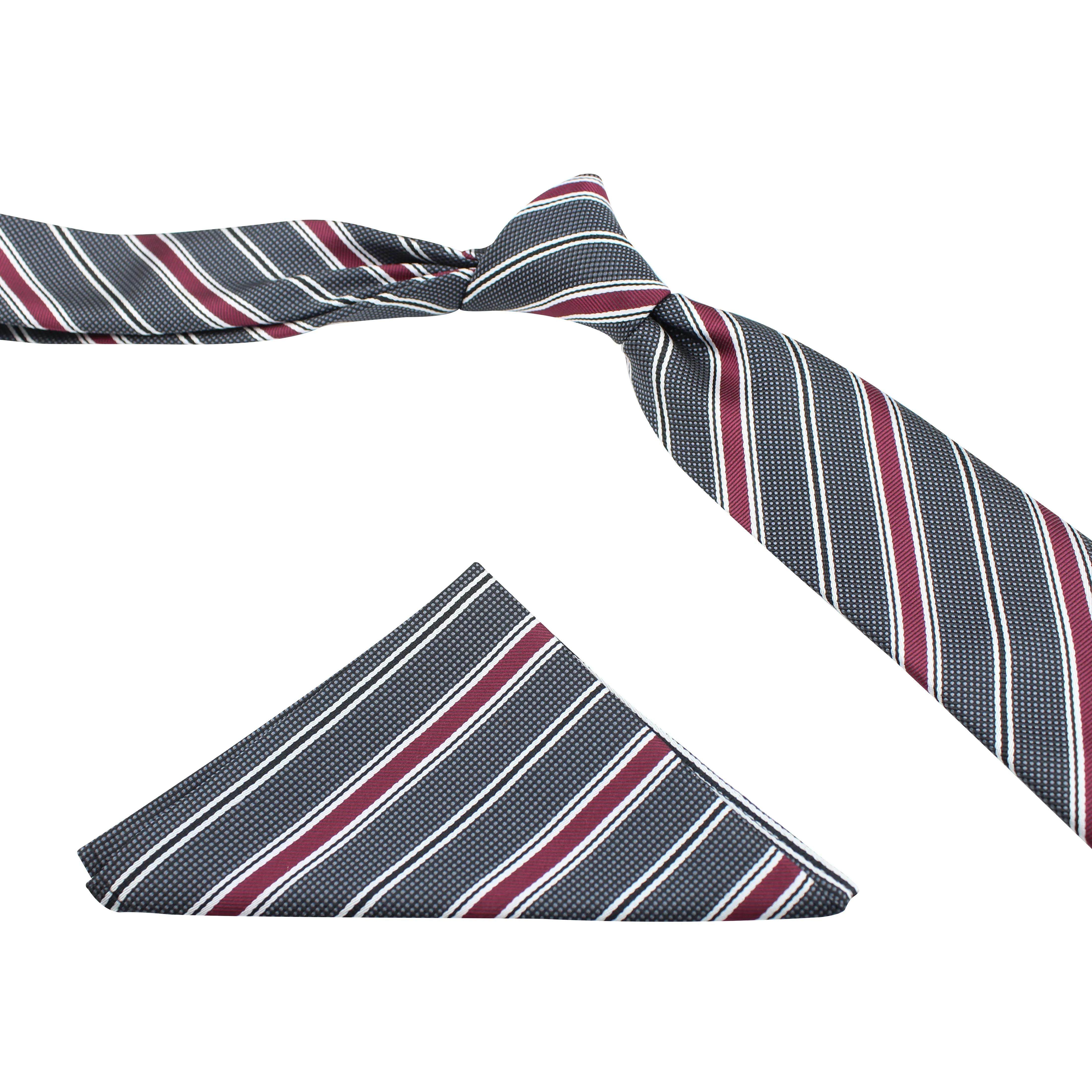 Kovove The Divine Striped Grey Necktie and Pocket Square Gift Box
