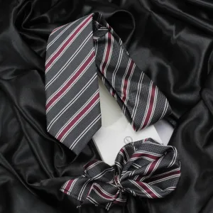 Kovove The Divine Striped Grey Necktie and Pocket Square Gift Box