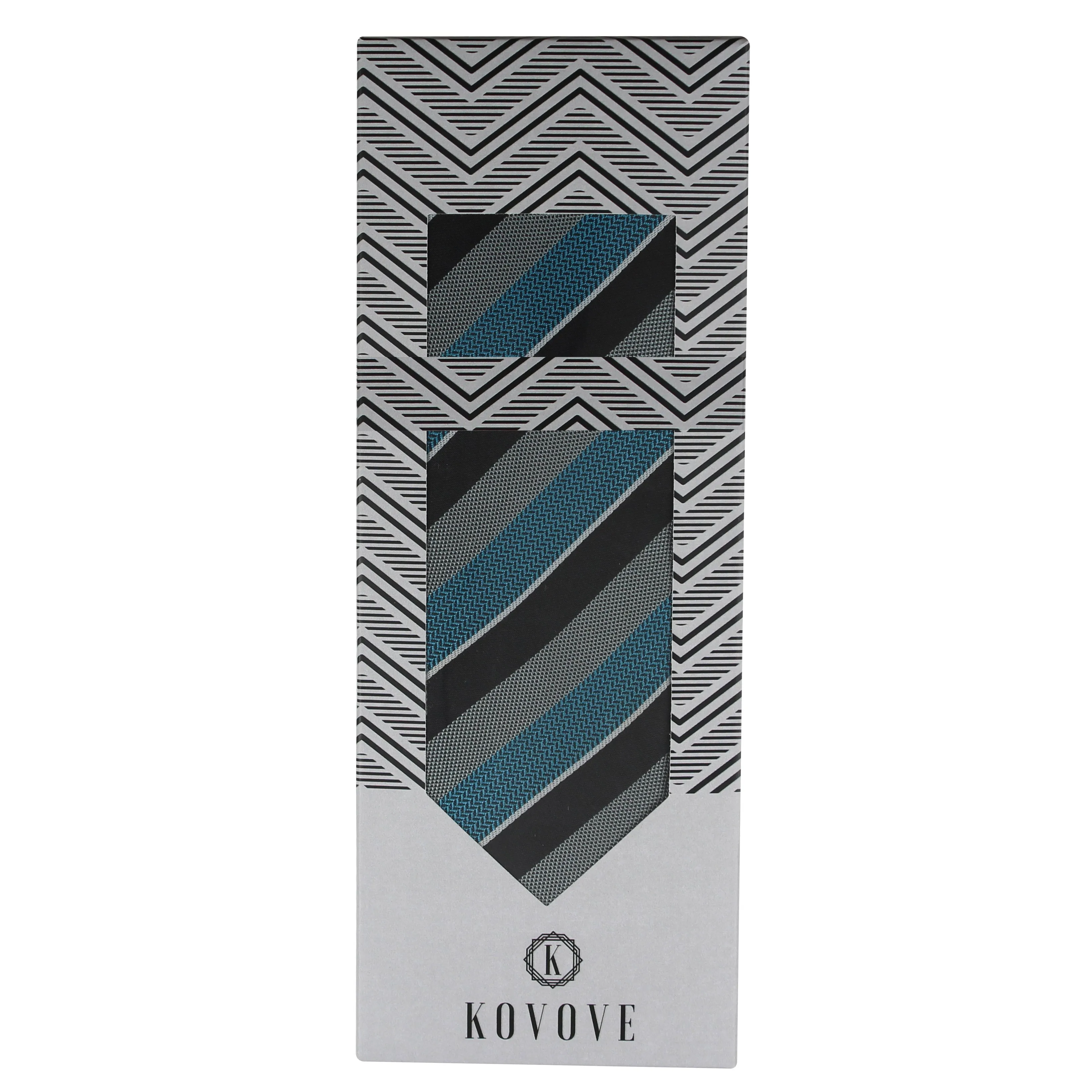 Kovove The Magma Striped Blue Necktie and Pocket Square Gift Box