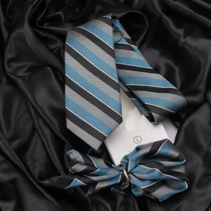 Kovove The Magma Striped Blue Necktie and Pocket Square Gift Box