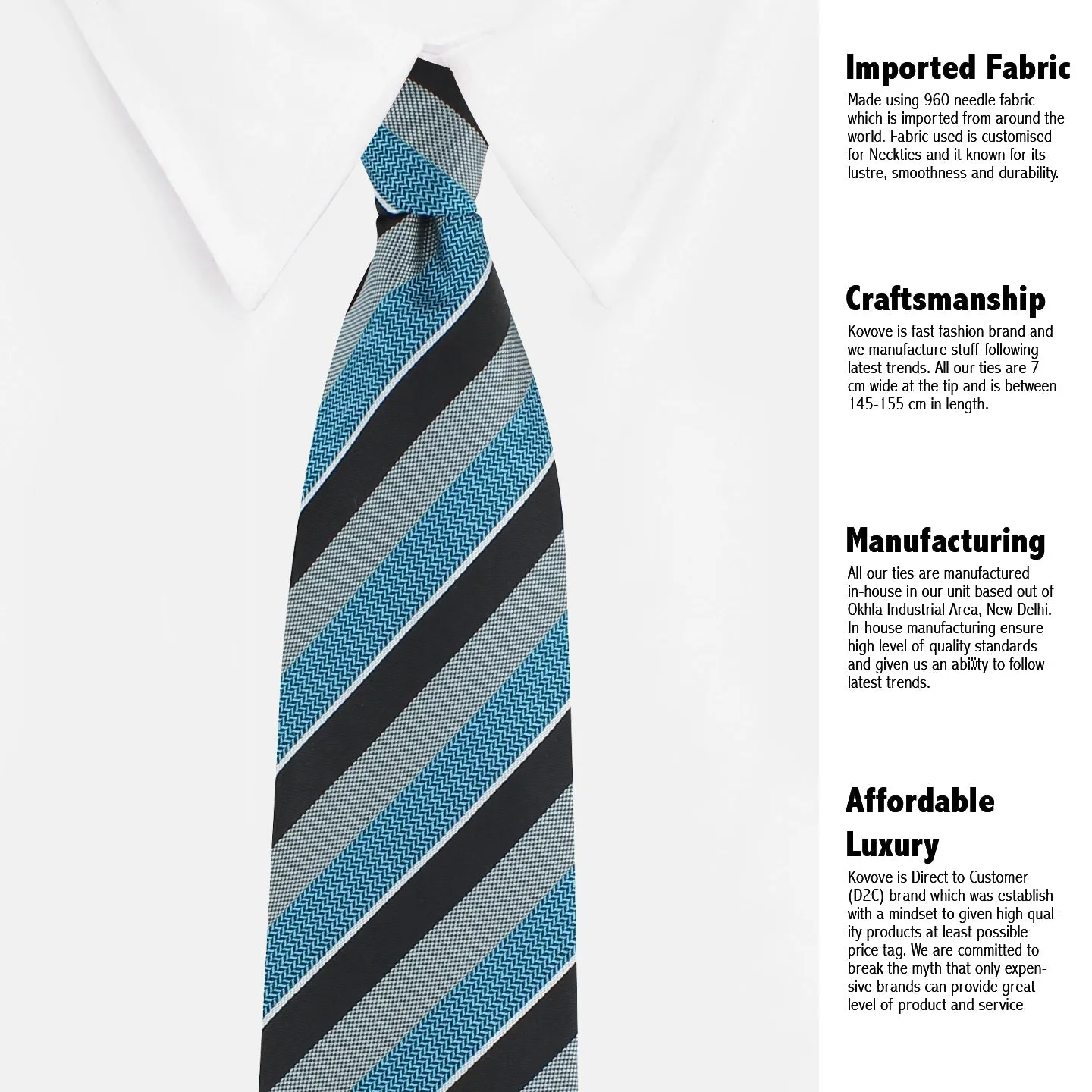 Kovove The Magma Striped Blue Necktie and Pocket Square Gift Box