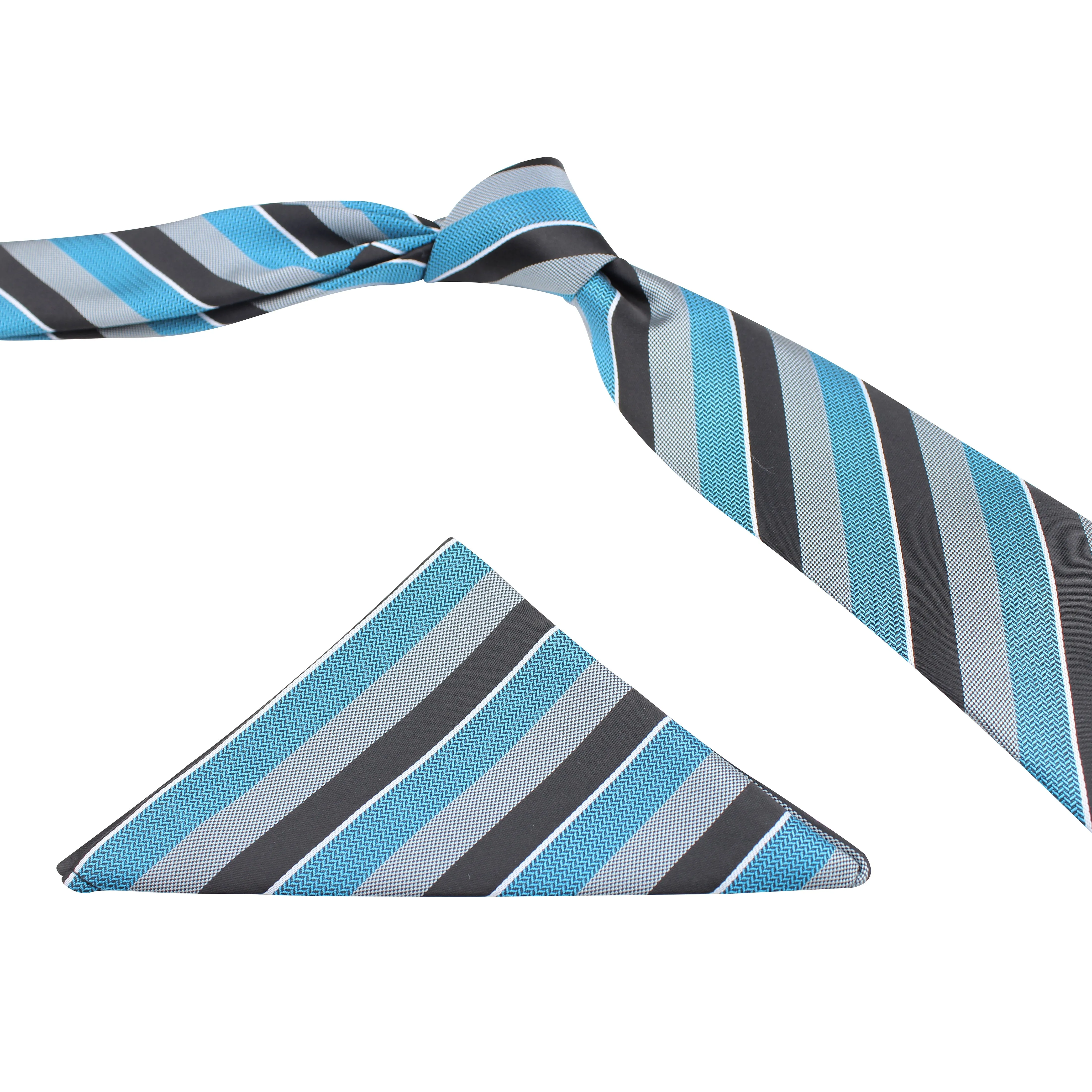 Kovove The Magma Striped Blue Necktie and Pocket Square Gift Box