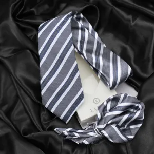 Kovove The Striped Affair Grey Necktie and Pocket Square Gift Box