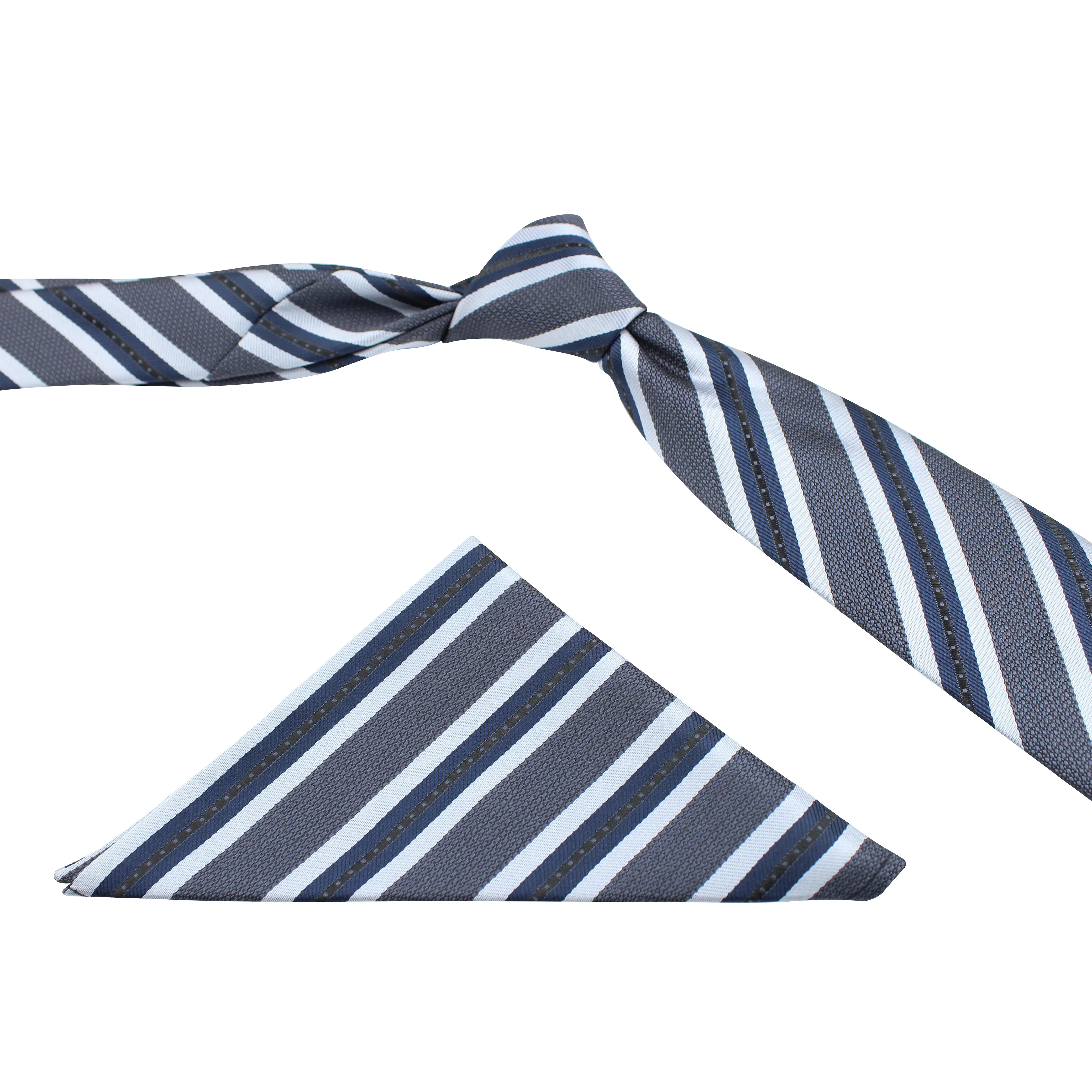 Kovove The Striped Affair Grey Necktie and Pocket Square Gift Box