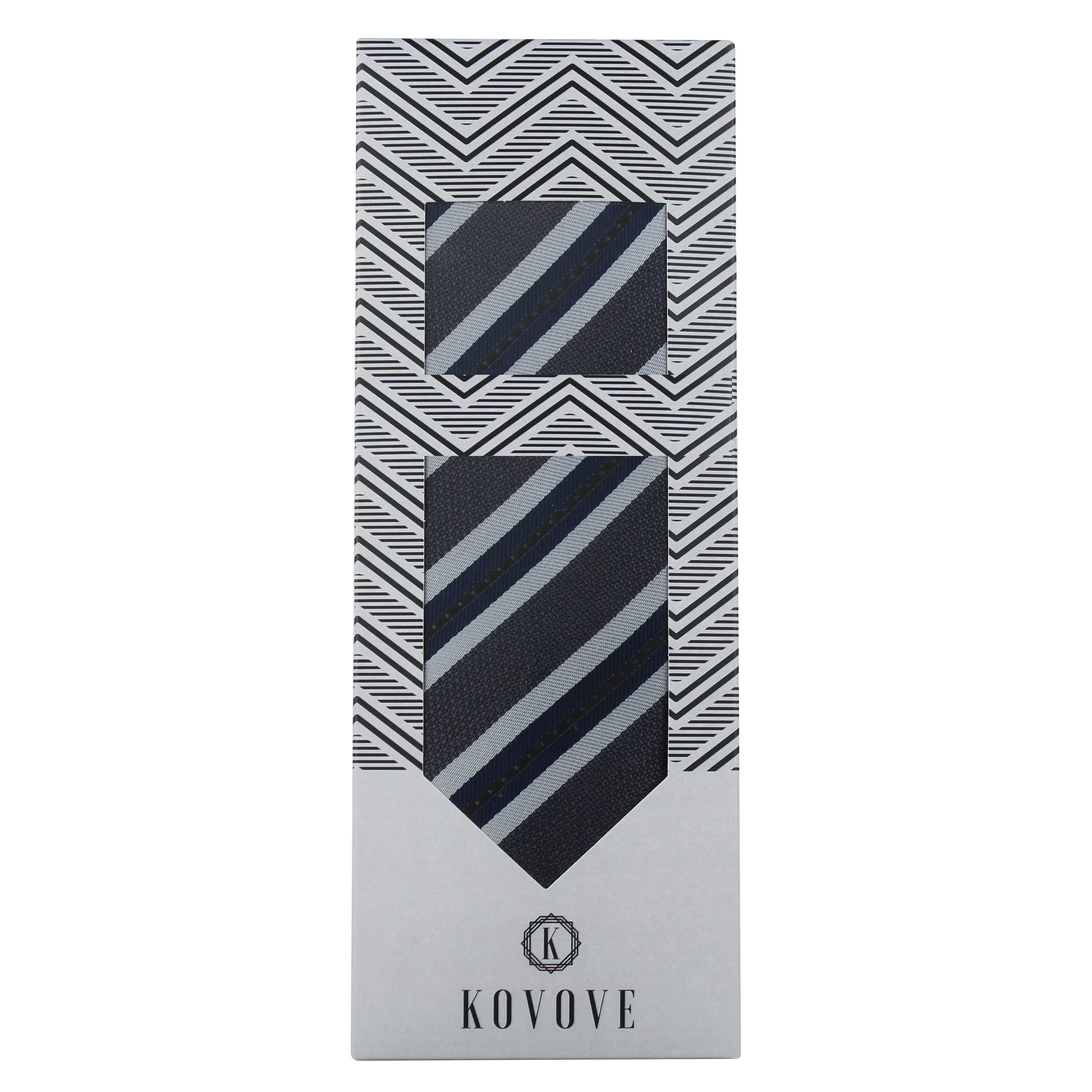 Kovove The Striped Affair Grey Necktie and Pocket Square Gift Box